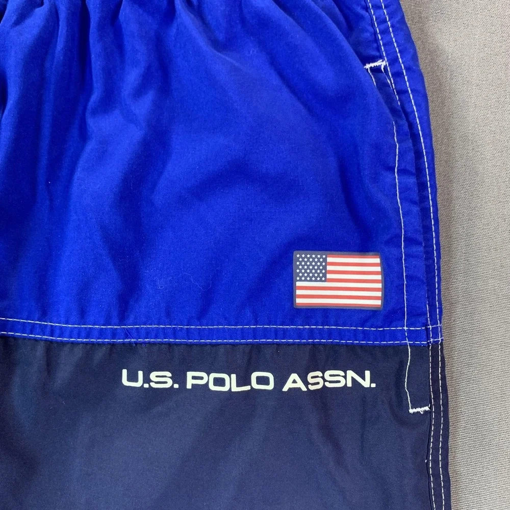 U.S. Polo Assn. Swim Trunks‎ Mens Medium Blue Colorblock Flag Mesh Lined USA